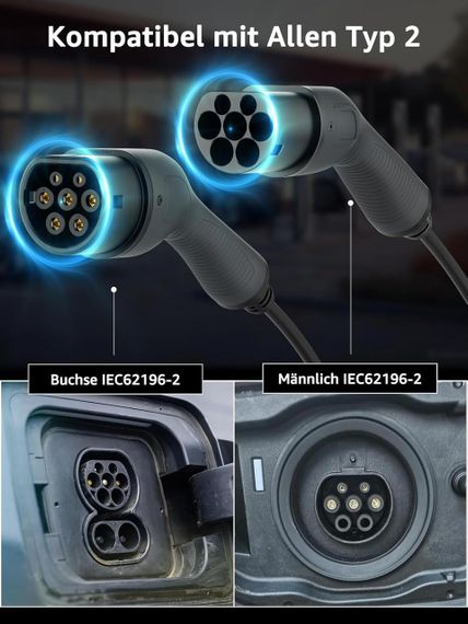 Кабель зарядки для електромобіля Type 2 11 кВт 16A 5 метрів, 3 фази, зарядний EV кабель Тип 2 для електрокара Mode 3 трифазний | Зображення 3