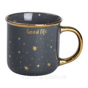 Чашка порцелянова із золотим обідком та позолоченою ручкою 320 (мл) Good life Зелена RX-N231506GR