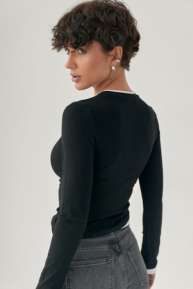 Жіночий двошаровий лонгслів - чорний цвет, ONE SIZE (є розміри) | Зображення 1