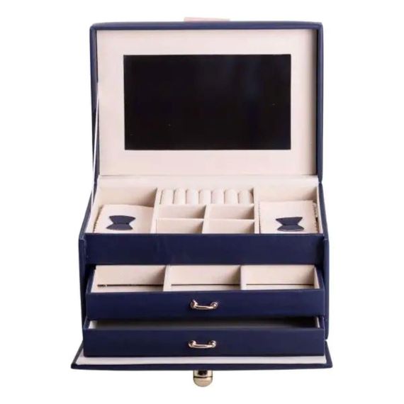 Скринька для прикрас з еко шкіри 3 яруси з дзеркалом органайзер для ювелірних виробів HP-5-17BL | Зображення 5