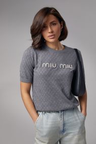 Ажурная футболка с надписью Miu Miu - серый цвет, S (есть размеры)