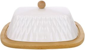 Маслянка Ceram-Bamboo Romb порцелянова з бамбуковим блюдцем 20.5х14.5см