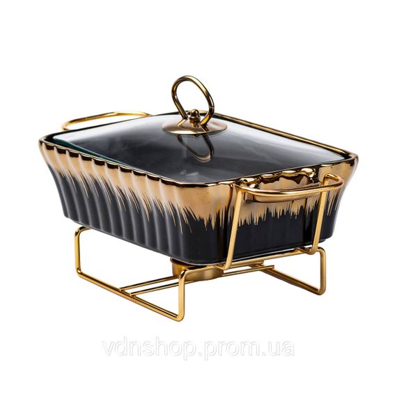 Мармит прямоугольный 1 литр фарфоровый с подогревом черный HP1046 | Зображення 1