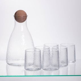 Набір для напоїв графин з бамбуковою кришкою та 6 склянок, прозорий 64486-37