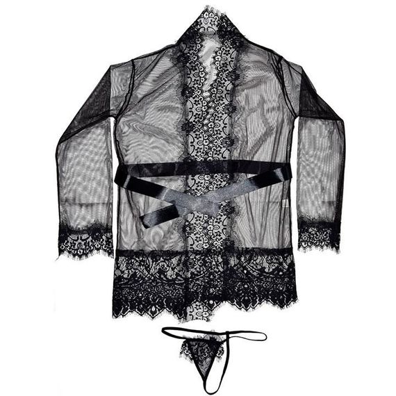 Коротенький прозрачный халат с длинным рукавом - XS-S-M, Чёрный – Эротическое бельё | Зображення 2