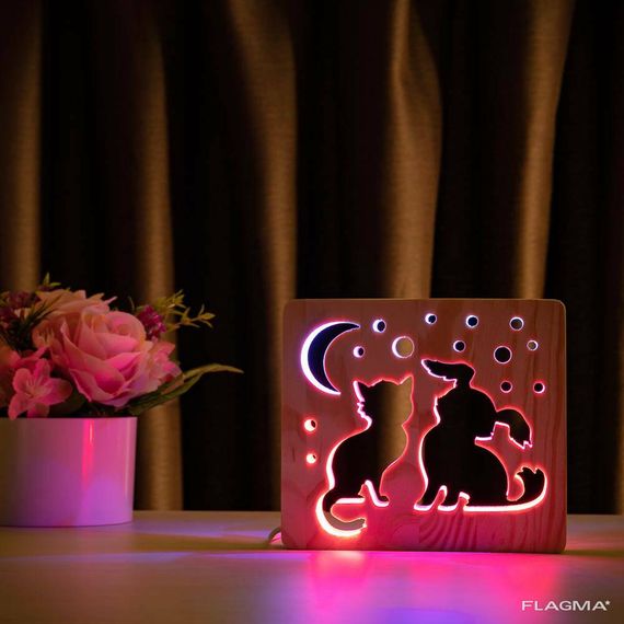 Светильник ночник ArtEco Light из дерева LED "Кот и собачка" с пультом и регулировкой... | Зображення 5