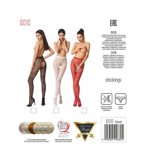 Еротичні колготки-бодістокінг Passion S010 black, з доступом, геометричний малюнок | Зображення 7