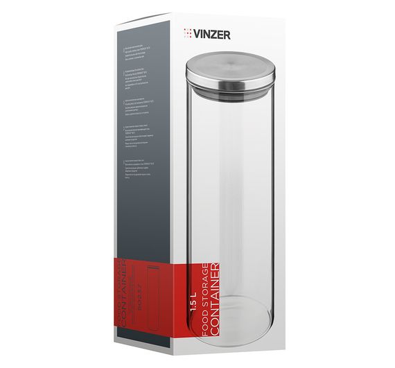 Стеклянная емкость для хранения сыпучих продуктов с крышкой Vinzer 1500 мл, банка для круп и специй 50237 | Зображення 2