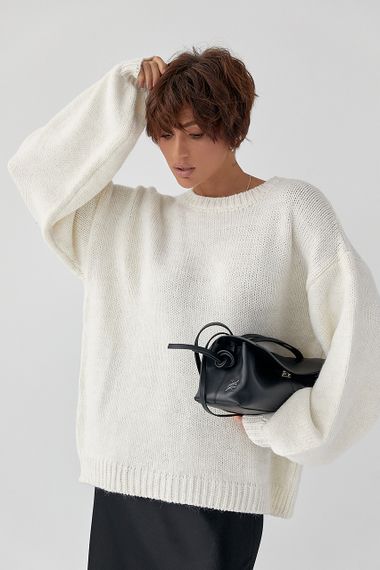 В'язана однотонна кофта з рукавами-ліхткриками - білий цвет, ONE SIZE (є розміри)