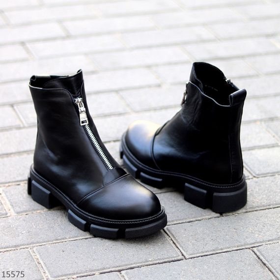 Базові чорні зимові черевики натуральна шкіра на блискавці | Зображення 4