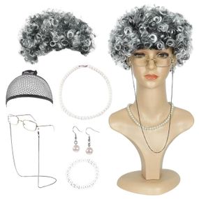 Перука сива бабуся кучерява, термостійка, набір комплект для косплею, свят, Геловіну, корпоратив, вистав