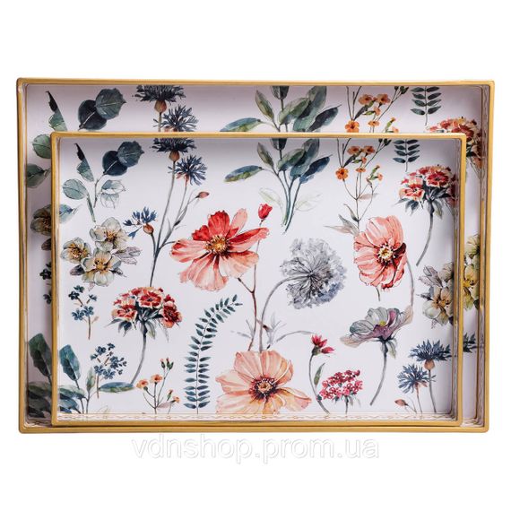Набір прямокутних підносів для подачі їжі 2 (шт) 40×30×4 (см) гарні декоративні таці для кухні, у ліжко, на стіл HP-HK-19 | Зображення 1