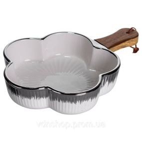 Тарілка порцелянова глибока з ручкою Квітка 27×20×5 (см) блюдо сервірувальне з ручкою для подачі тарілка сковорода Срібло ZJH-13-4