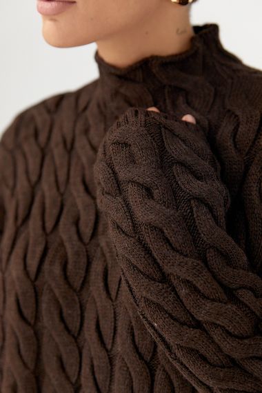 Светр оверсайз у косички - темно-коричневий цвет, ONE SIZE (є розміри) | Зображення 3
