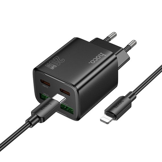 МЗП Hoco N55 Fundador PD20W four-port (2USB-A/2C) + кабель Type-C to Lightning Black | Зображення 1