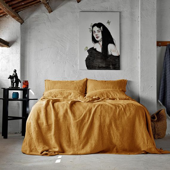 Комплект постельного белья SoundSleep Muse mustard Stonewash лен Евро King 230х220 см горчичный (93254434)