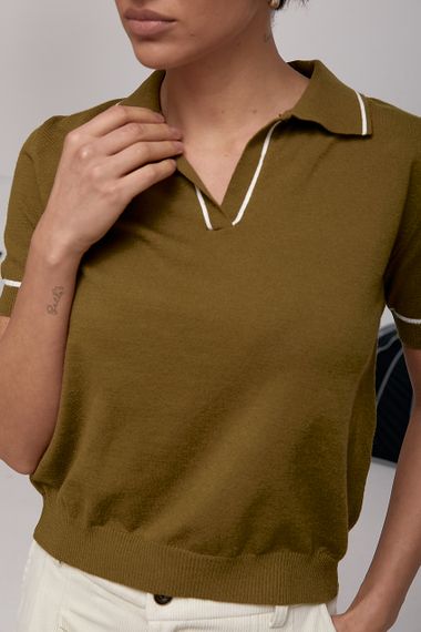 В'язана футболка-поло з манжетами - хакі цвет, ONE SIZE (є розміри) | Зображення 3