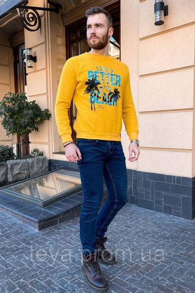 Чоловічий батник на флісі гірчичного кольору з принтом розмір XXL FA_000639