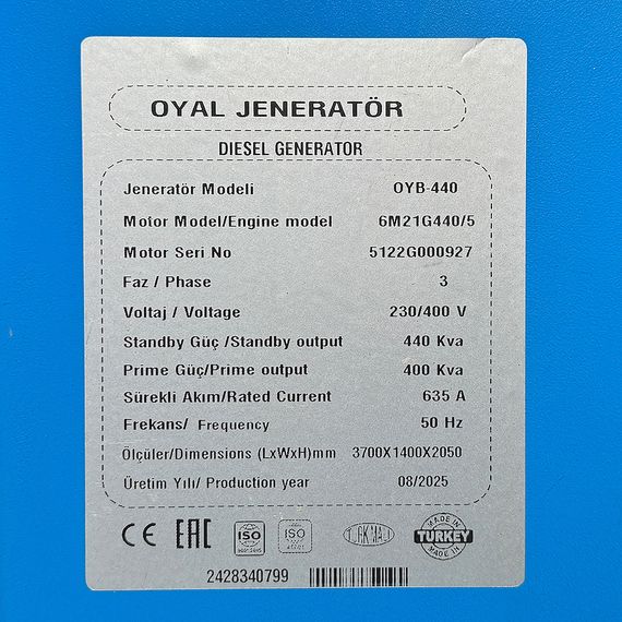 Дизельний генератор OYAL OYB-440 BAUDOUIN 6M16G450-5 440KVA/360KW | Зображення 3