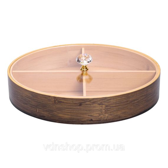 Менажница деревянная на 4 секции со стеклянной крышкой для закусок овальная HB-40-8 | Зображення 3