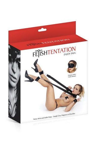 Фіксатори для ніг і рук Fetish Tentation Neck, Wrist and Ankle Strap з маскою на очі | Зображення 1