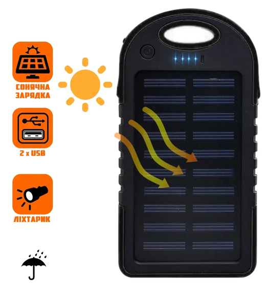 Зарядний пристрій, 12000 mAh, сонячний зарядник, акумулятор для телефону, зовнішній акумулятор від сонця, 12000 mAh   знижка | Зображення 3