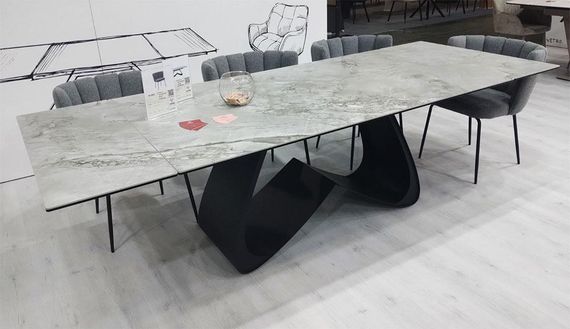 Великий обідній стіл Orfeo TML-998 світло-сіра матова кераміка Silver White, розмір 180-260х100х76 см | Зображення 1