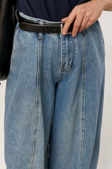 Широкі джинси Baggy з декоративними швами спереду - джинс цвет, XL (є розміри) | Зображення 3