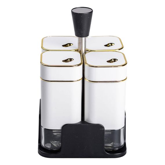 Набір для спецій на підставці 4 предмети 10х10х17 см ємності для приправ 120 мл Білий HP-1312 | Зображення 1
