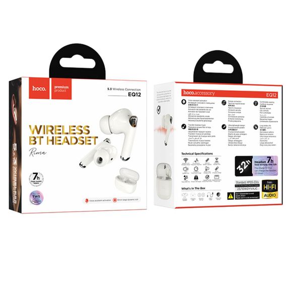 Бездротові TWS bluetooth навушники Hoco EQ12 Rima (Milky White) | Зображення 2
