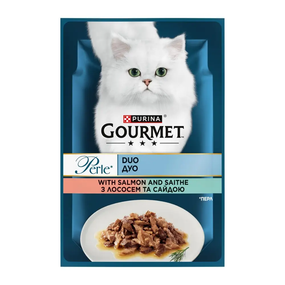 Влажный корм пауч Purina GOURMET Perle duo pouch для взрослых котов, лосось и сайда, 85г
