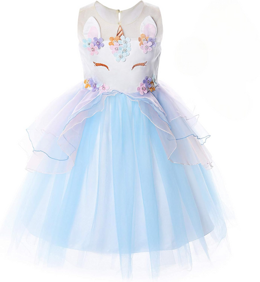 Сукня Єдинорога для дівчинки 4–5 років 110см, святкова блакитна з квітками та обʼємною спідницею для Дня народження, фотосесій