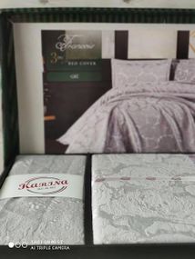 Покривало (250х260см) з наволочками (50х70см) Karina Francios gri Жаккард з оксамитовим набивкою