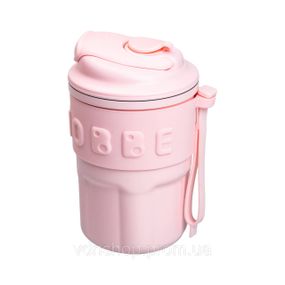 Термокружка Chiobbe с трубочкой и ремешком 450 мл розовая HP-14-18P