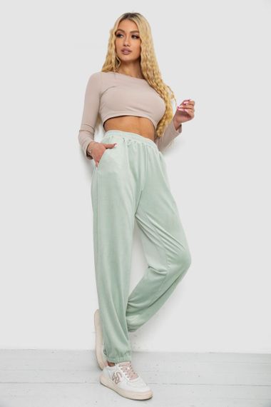 Штани жіночі велюрові, колір світло-оливковий, 238R105 | Зображення 1