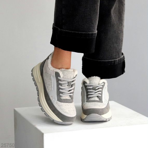 Дизайнерські комбіновані фетрові зимові сірі кросівки | Зображення 6
