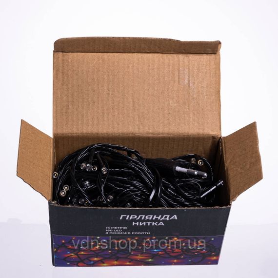 Новорічна гірлянда кімнатна нитка 14 м 160 LED чорний провід Жовтий W160LED16MBY | Зображення 8