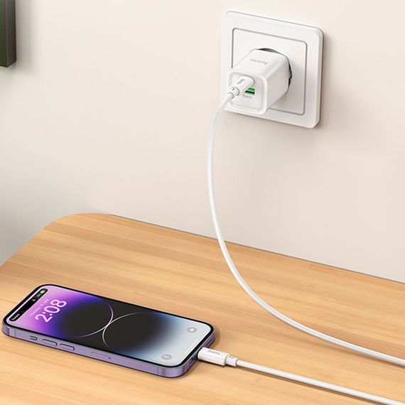 МЗП Hoco C149A Charm PD30W+QC3.0 (1USB-A/1C) + кабель Type-C to Lightning White | Зображення 4