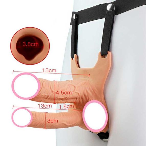 Подвійний порожнистий страпон із вібрацією Lovetoy Vibrating Unisex Hollow Strap On 10 режимів тілесний | Зображення 1