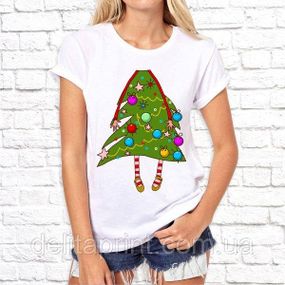 Футболка з новорічним принтом "Дід Мороз та Ялинка" НГ1