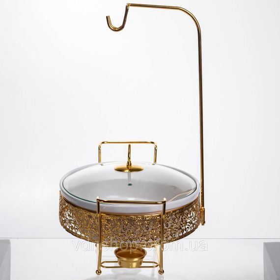 Мармітниця настільна порцелянова 2.5 літра марміт круглий на підставці Білий із золотом YL-76 | Зображення 4
