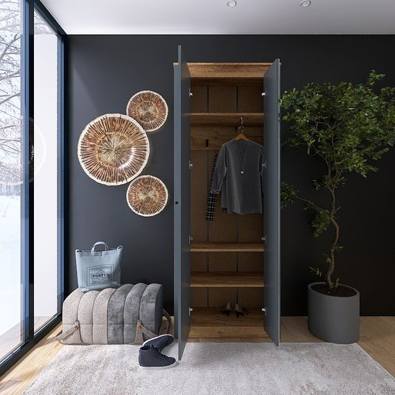 Шафа-пенал із дзеркалом Еверест Нордік-800 Графіт/Дуб крафт золотий (EVR-5540) | Зображення 2