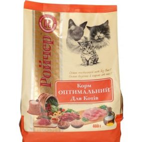 Ройчер Оптимальний. Для активних котів.  Куряче м’ясо, куряча печінка гідролізована.  400г