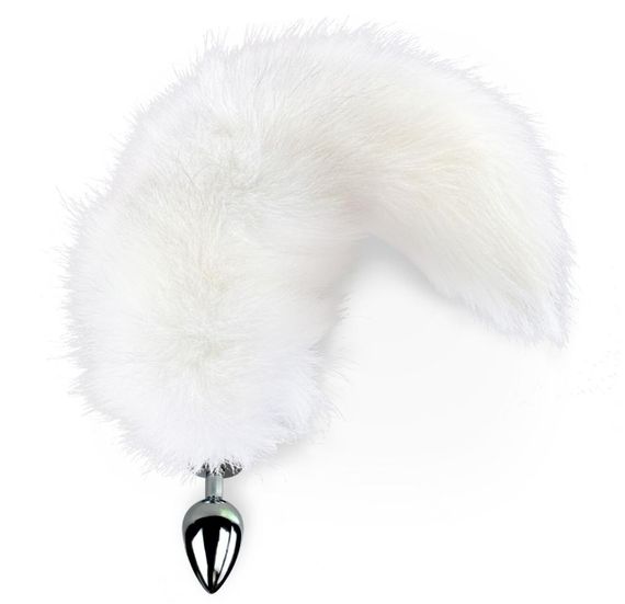 Металлическая анальная пробка с хвостом из натурального меха Art of Sex size M White fox Sex Aura