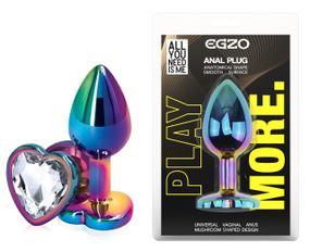 Анальна пробка з кристалом EGZO - Multicolor Heart Plug Clear size S Sex Aura