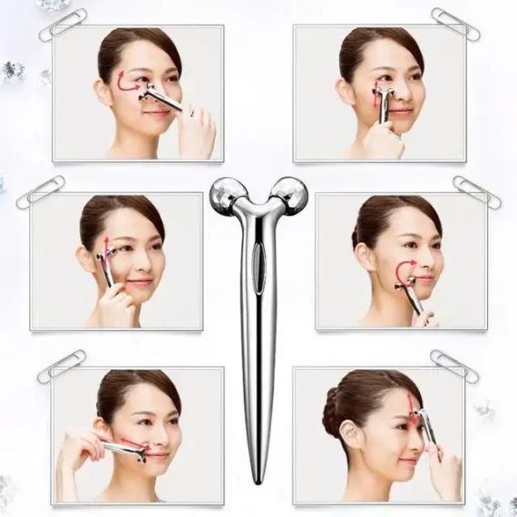 Роликовый ручной массажер для лица с 3D шариками LBJ-116B 3D Massager Серебристый | Зображення 3