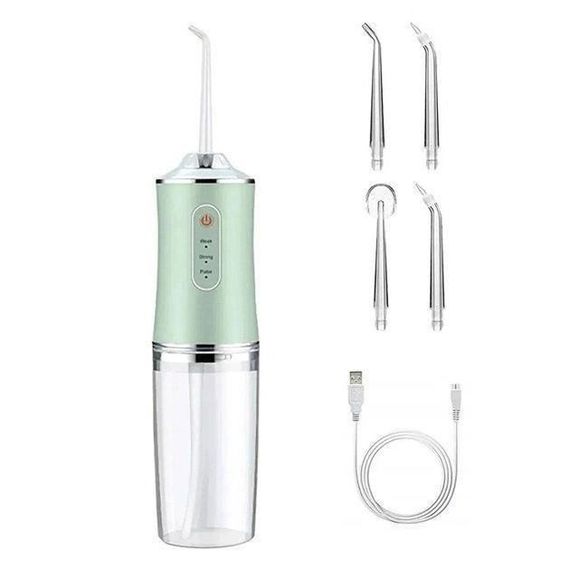 Іригатор для чищення зубів та порожнини рота Oral Irrigator з акумулятором та змінними насадками. Колір: зелений | Зображення 3
