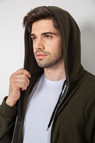 Кофта чоловіча на блискавці з капюшоном, колір хакі, 238R103-1 | Зображення 5