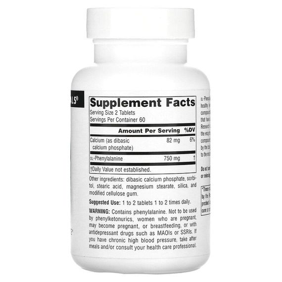 Фенілаланін Source Naturals DLPA 375 mg 120 Tabs | Зображення 1
