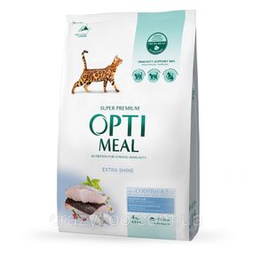 Сухий корм для котів OptiMeal Extra Shine з високим вмістом тріски 4 кг B1841301